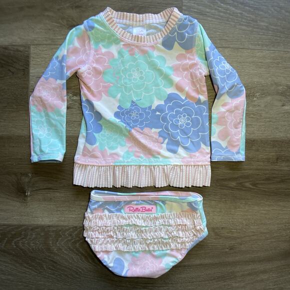 Ruffle Butts Rash Guard 2 piece Swim Suit & Gap Long Sleeve 1 piece Suit Sz 2T - Picture 2 of 9